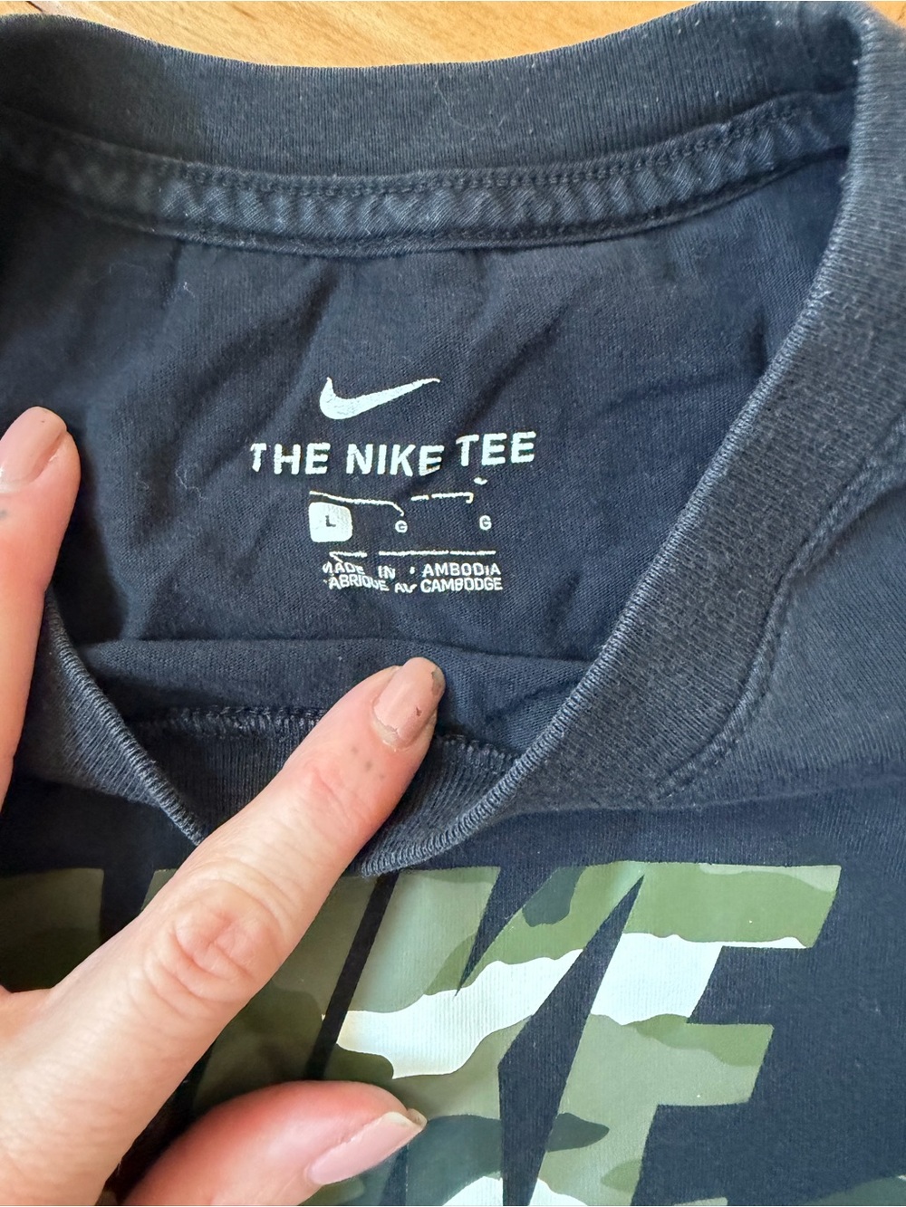 Nike Black Short Sleeve Tee with Green Camo Swoosh